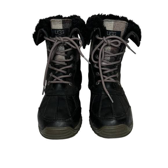 UGG Black Leather & Plaid Adirondack II Vibrum Waterproof Winter Boots Sz 8.5 - Picture 2 of 14